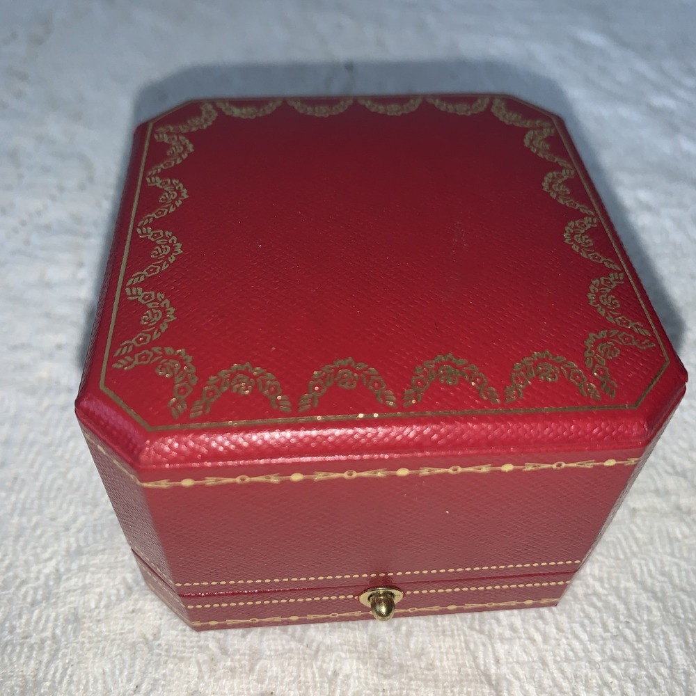 VTG - CARTIER JEWELRY BOX FOR PIN - RING? RED/GOLD/BLACK Push‎ Button Leather